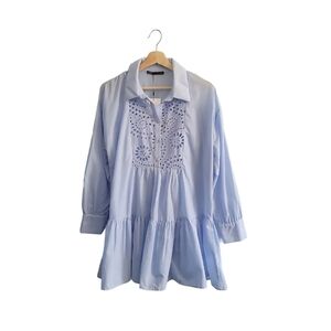 NWT ZARA Openwork Embroidered Eyelet Tiered Blouse/Tunic Size M